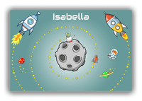 Thumbnail for Personalized Rocket Ships Canvas Wrap & Photo Print III - Dinosaur Astronaut - Dark Teal Background - Front View