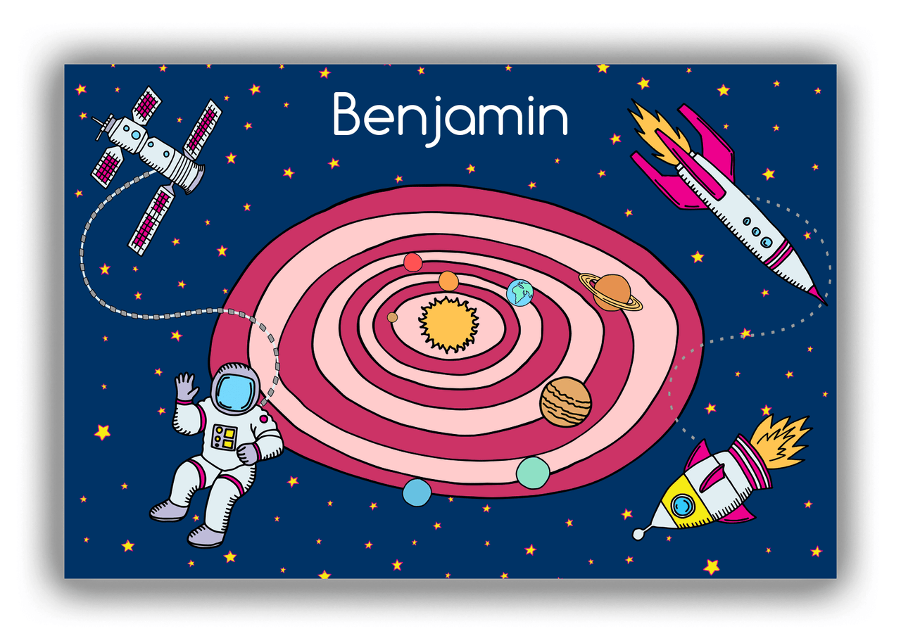 Personalized Rocket Ships Canvas Wrap & Photo Print IV - Galaxy Rings - Blue Background - Front View