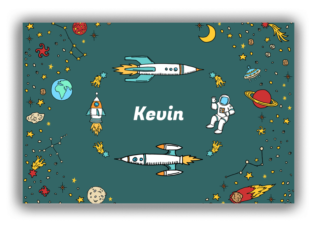 Personalized Rocket Ships Canvas Wrap & Photo Print VI - Space Orbit - Teal Background - Front View