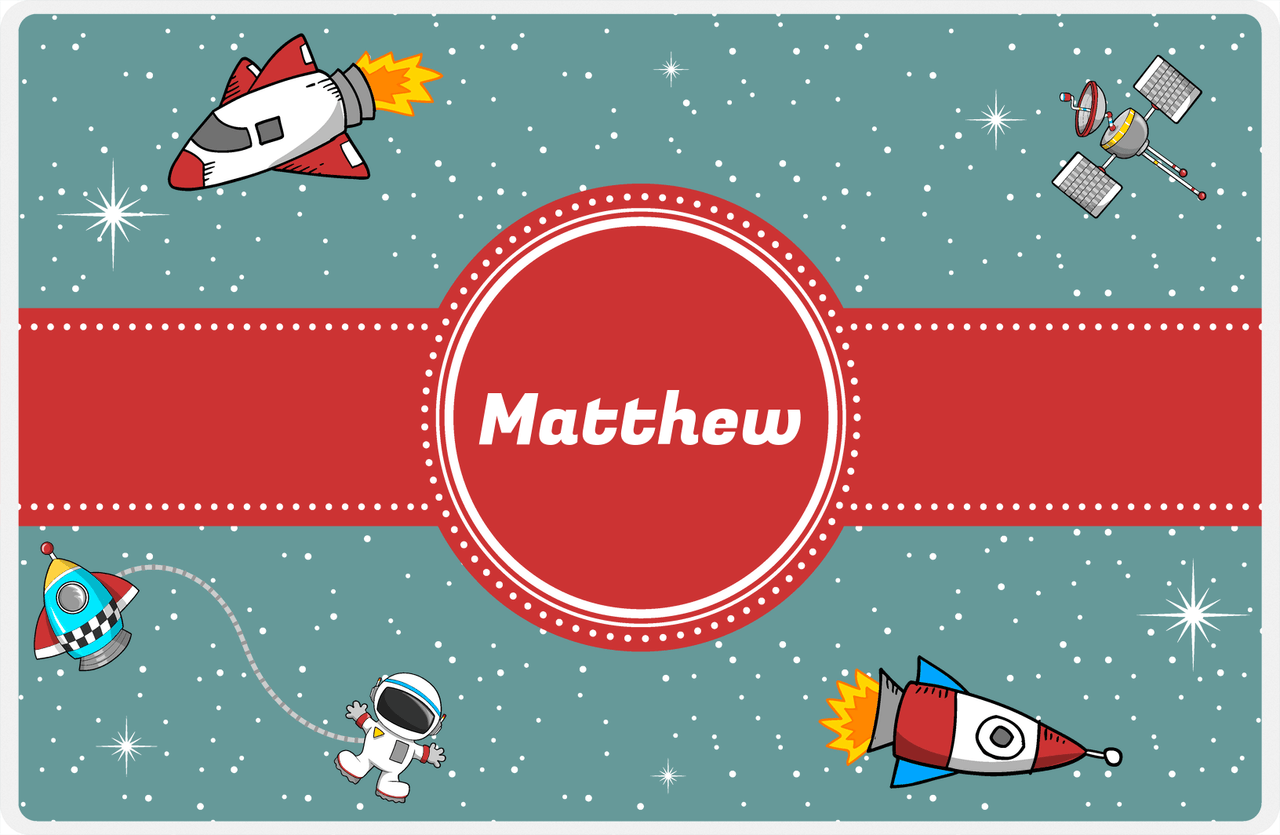 Personalized Rocket Ship Placemat II - Galaxy Center - Circle Ribbon Nameplate -  View