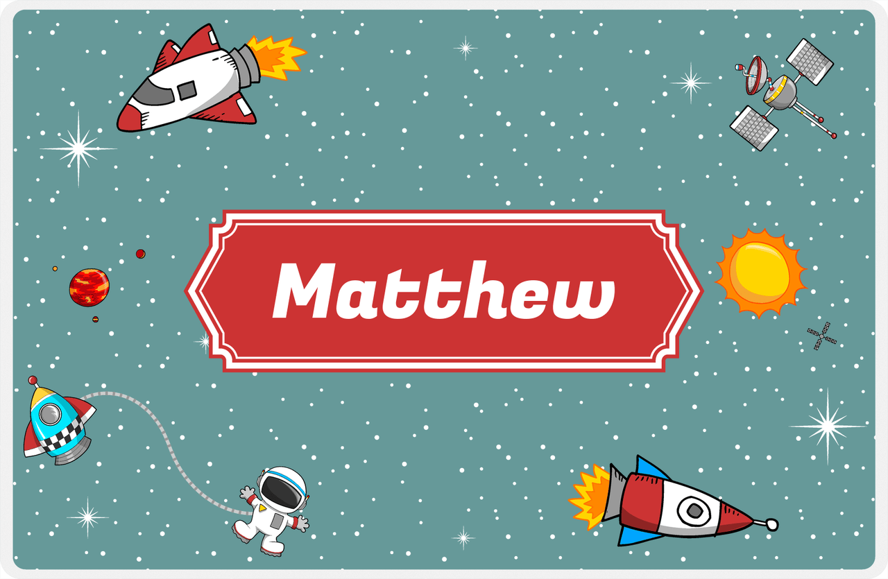 Personalized Rocket Ship Placemat II - Galaxy Center - Decorative Rectangle Nameplate -  View