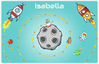 Thumbnail for Personalized Rocket Ship Placemat III - Dinosaur Astronaut - Teal Background -  View