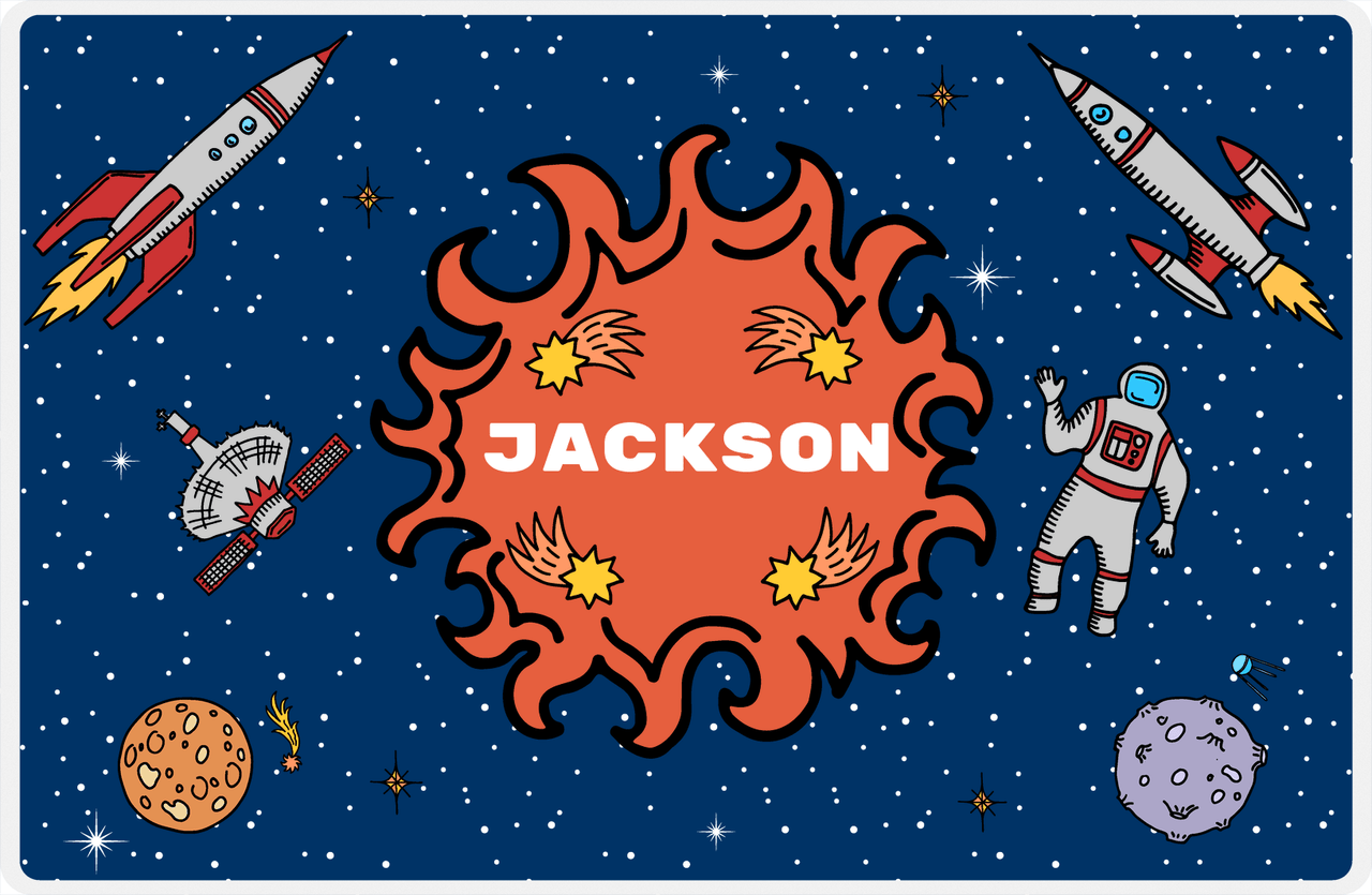Personalized Rocket Ship Placemat V - Fireball Galaxy - Blue Background -  View