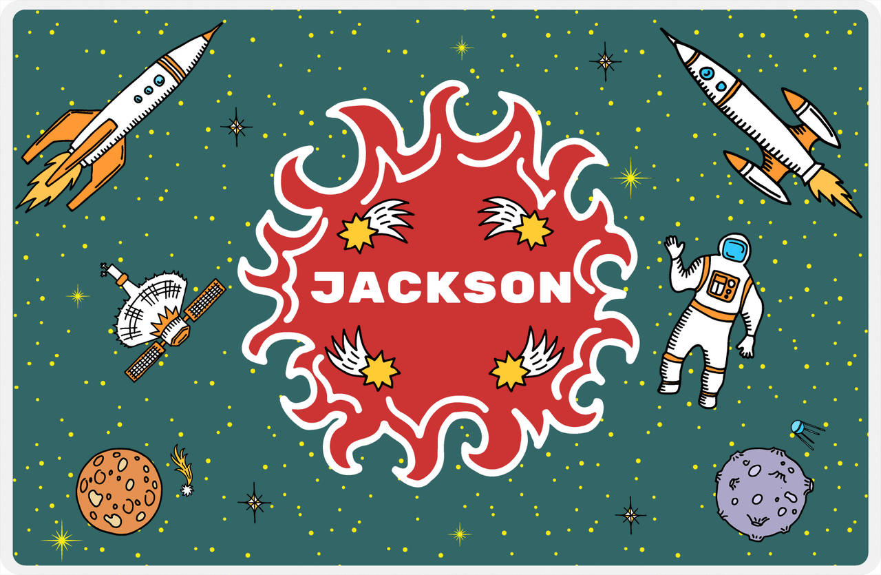 Personalized Rocket Ship Placemat V - Fireball Galaxy - Teal Background -  View