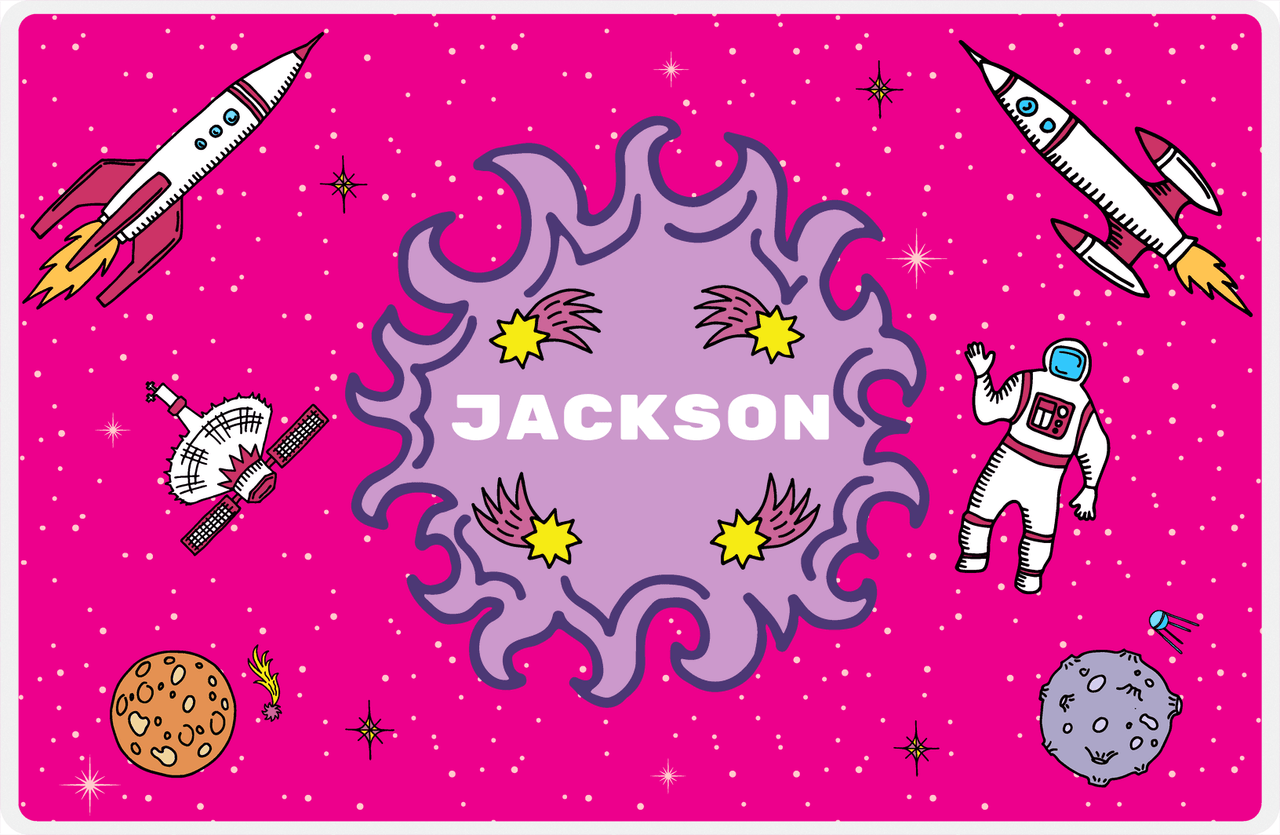 Personalized Rocket Ship Placemat V - Fireball Galaxy - Pink Background -  View
