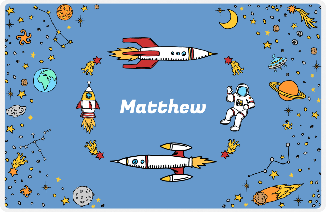 Personalized Rocket Ship Placemat VI - Space Orbit - Blue Background -  View
