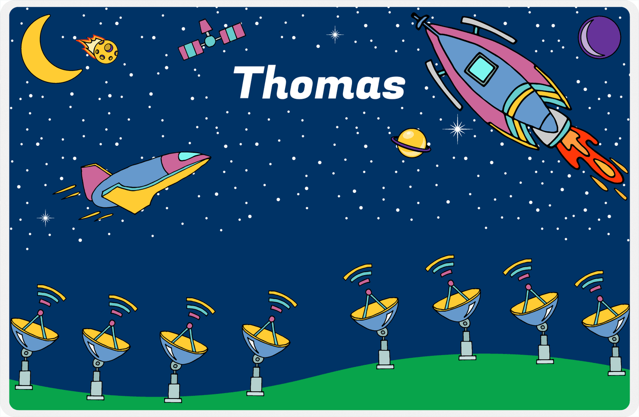 Personalized Rocket Ship Placemat VII - Tracking Space - Blue Background -  View