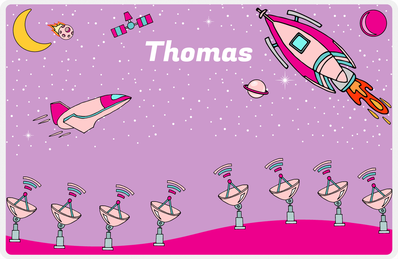 Personalized Rocket Ship Placemat VII - Tracking Space - Purple Background -  View