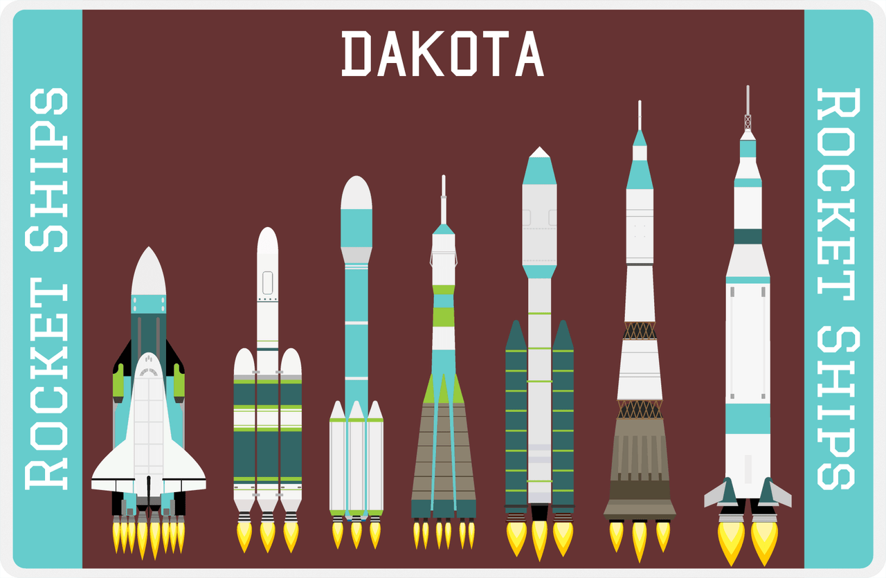Personalized Rocket Ship Placemat VIII - Brown Background -  View