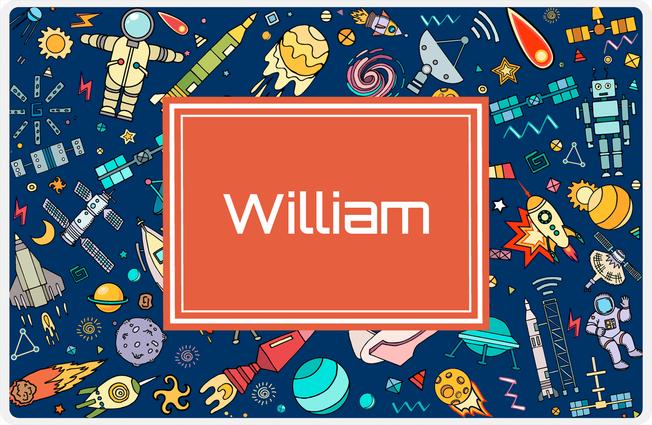 Personalized Rocket Ship Placemat IX - Blue Background - Rectangle Nameplate -  View