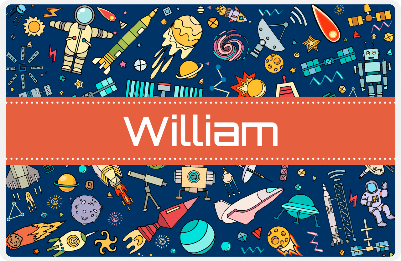 Personalized Rocket Ship Placemat IX - Blue Background - Ribbon Nameplate -  View