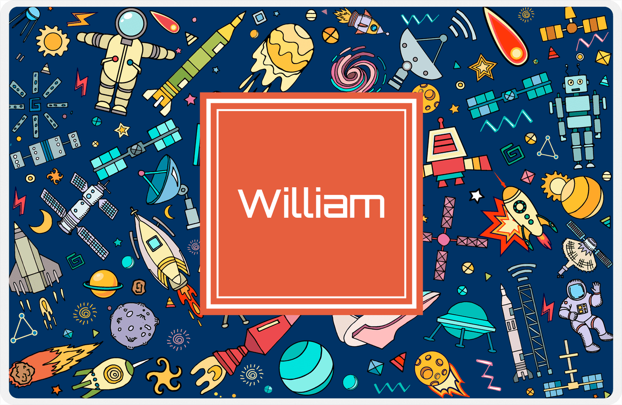 Personalized Rocket Ship Placemat IX - Blue Background - Square Nameplate -  View
