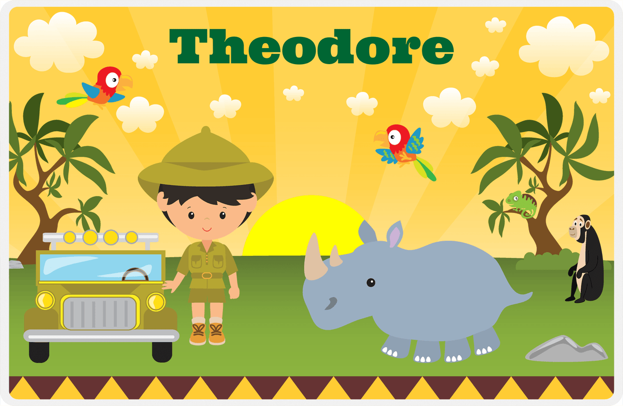 Personalized Safari / Zoo Placemat I - Rhino Buddy - Black Hair Boy -  View