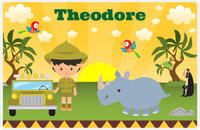 Thumbnail for Personalized Safari / Zoo Placemat I - Rhino Buddy - Black Hair Boy -  View
