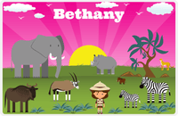 Thumbnail for Personalized Safari / Zoo Placemat VI - Safari Walkabout - Brunette Girl -  View