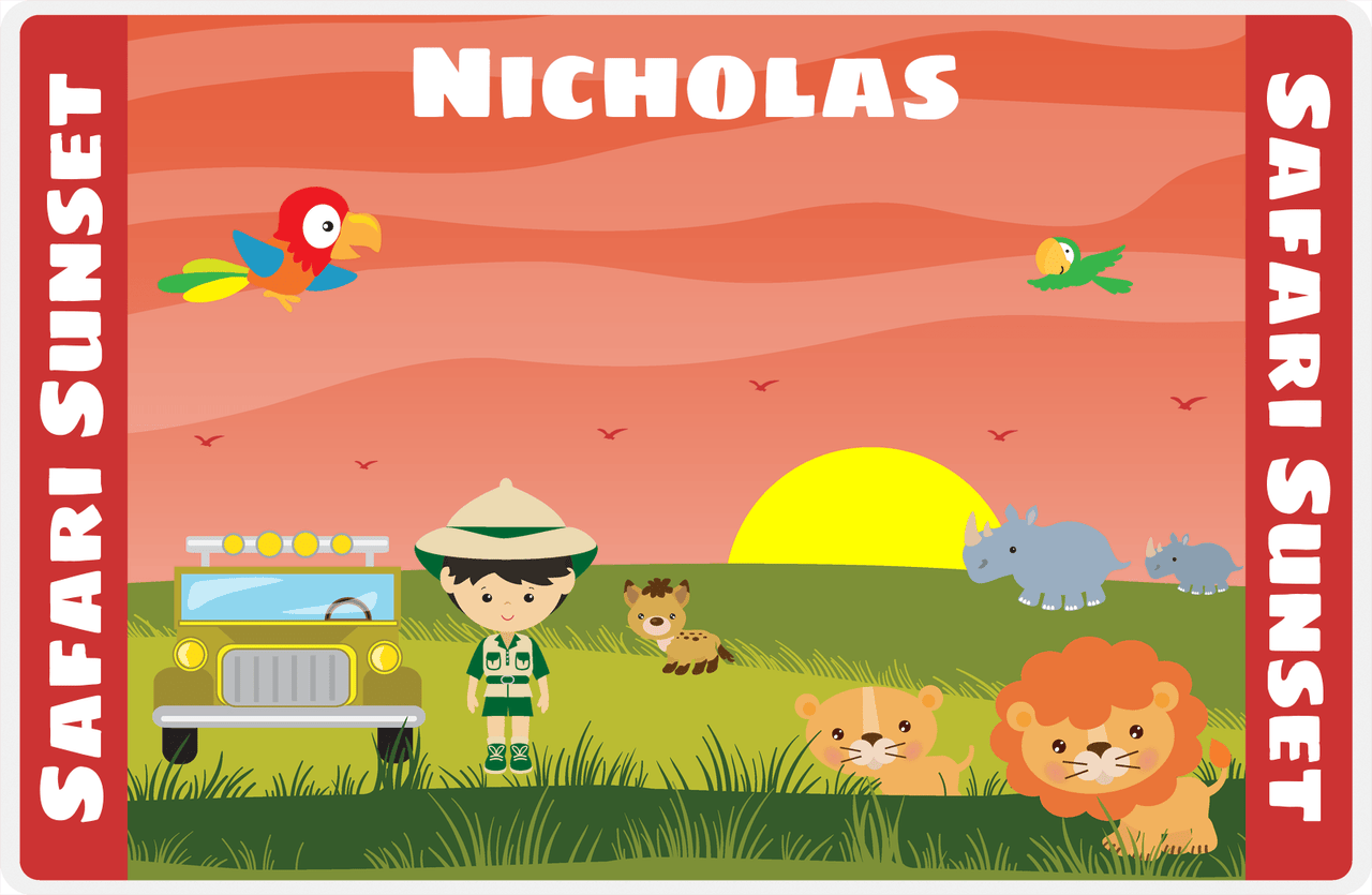 Personalized Safari / Zoo Placemat VIII - Safari Sunset - Asian Boy -  View