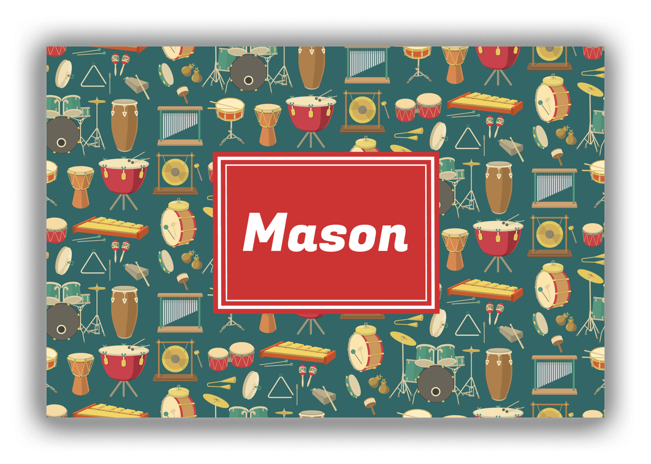 Personalized School Band Canvas Wrap & Photo Print II - Dark Teal Background - Rectangle Nameplate - Front View