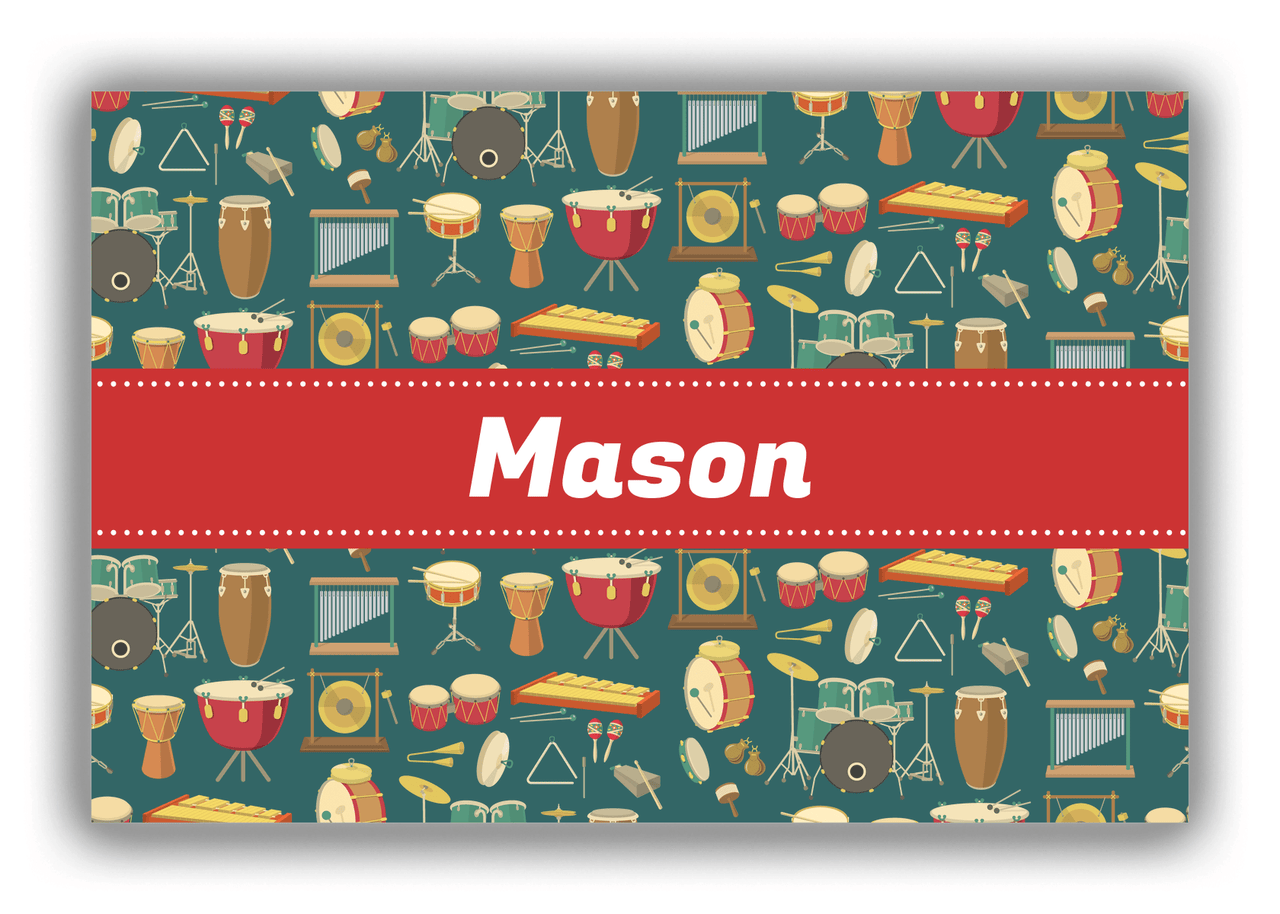 Personalized School Band Canvas Wrap & Photo Print II - Dark Teal Background - Ribbon Nameplate - Front View