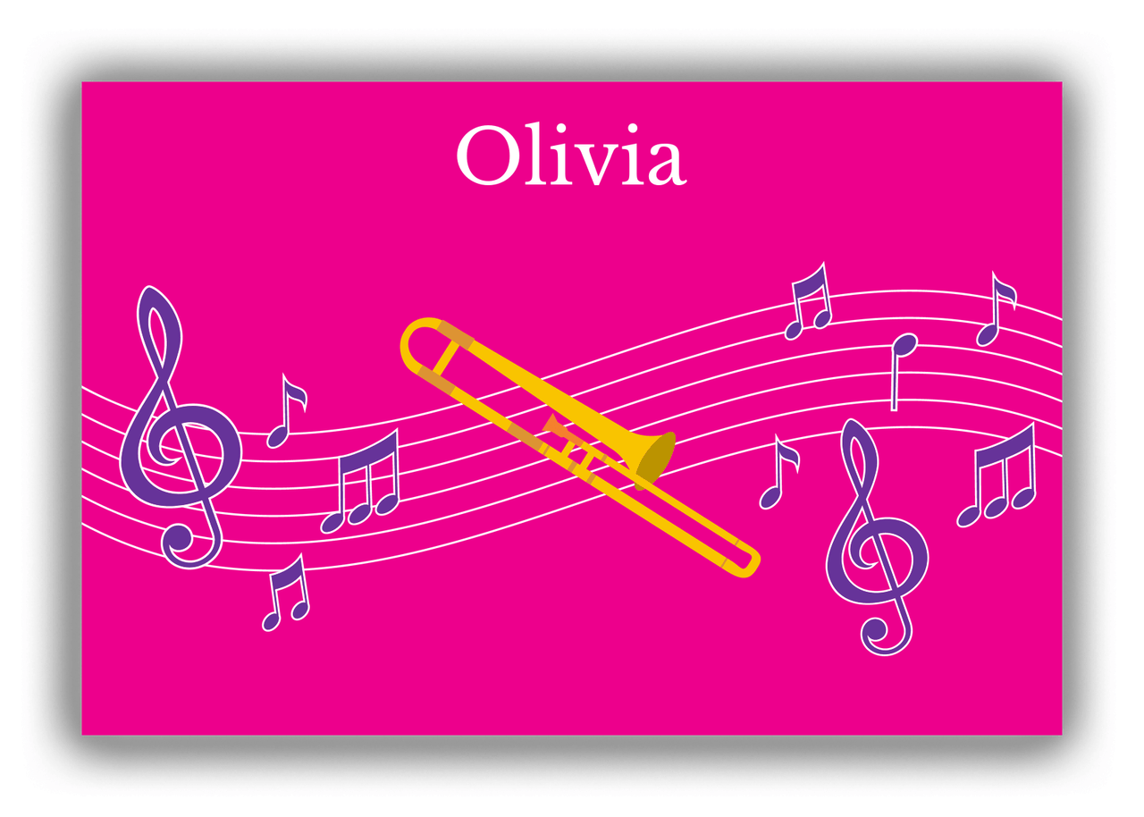 Personalized School Band Canvas Wrap & Photo Print V - Pink Background - Trombone - Front View