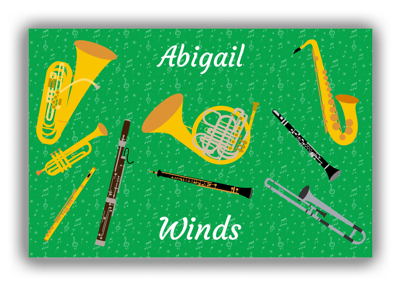 Personalized School Band Canvas Wrap & Photo Print X - Green Background - Front View