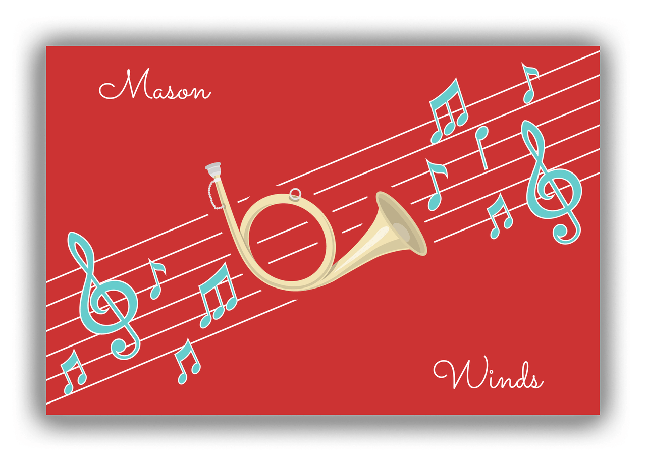 Personalized School Band Canvas Wrap & Photo Print XIX - Red Background - Natural French Horn - Front View