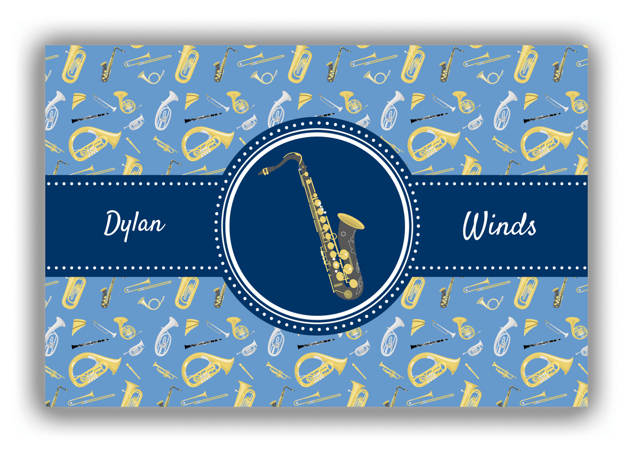 Personalized School Band Canvas Wrap & Photo Print XX - Blue Background - Saxophone - Front View
