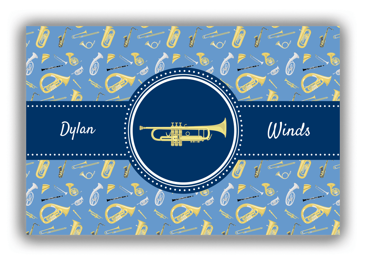 Personalized School Band Canvas Wrap & Photo Print XX - Blue Background - Trumpet - Front View
