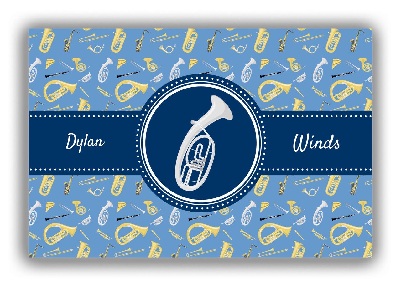 Personalized School Band Canvas Wrap & Photo Print XX - Blue Background - French Horn II - Front View