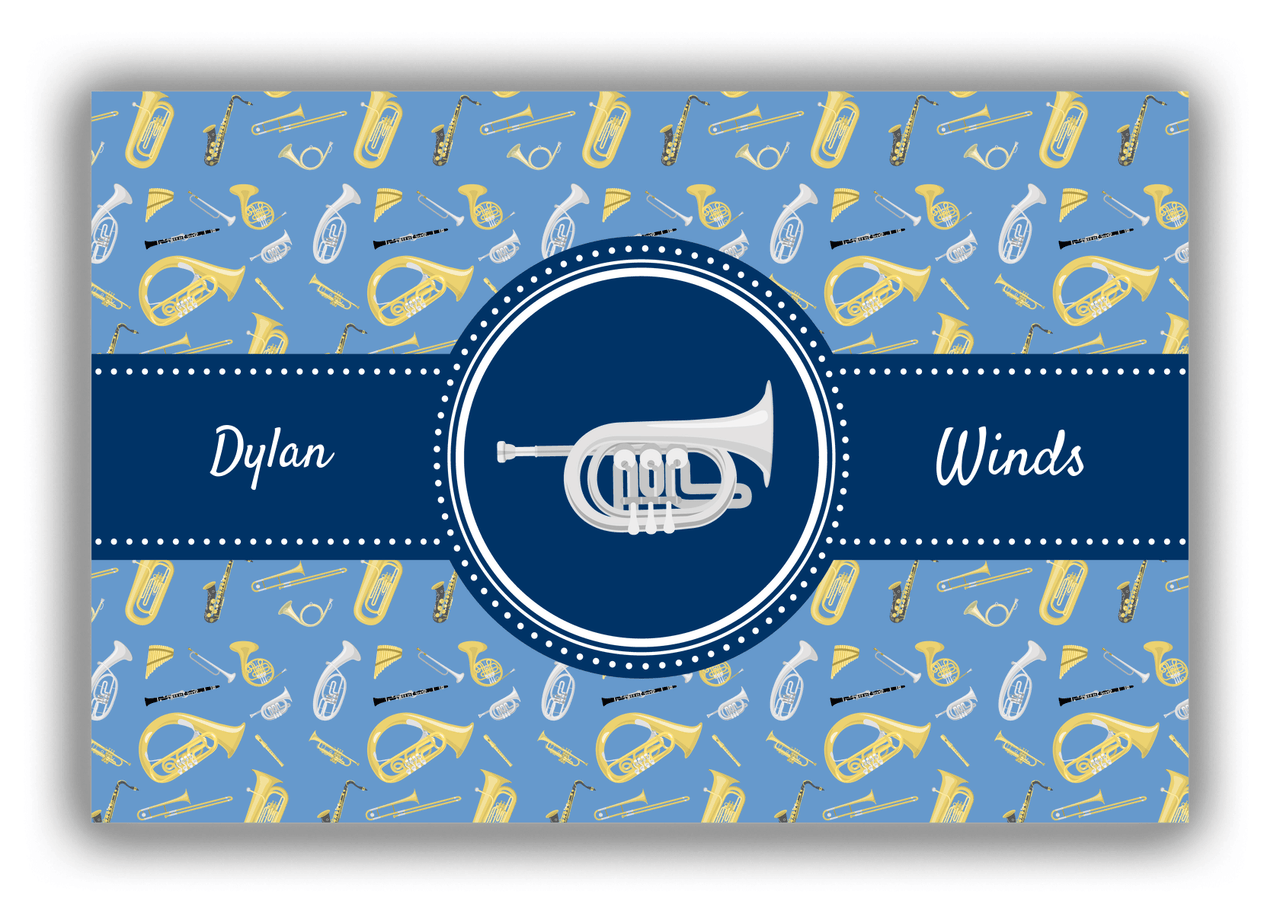 Personalized School Band Canvas Wrap & Photo Print XX - Blue Background - Piccolo Trumpet - Front View
