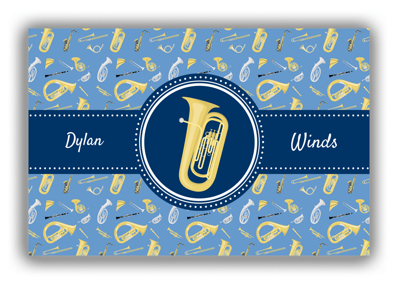 Personalized School Band Canvas Wrap & Photo Print XX - Blue Background - Tuba - Front View