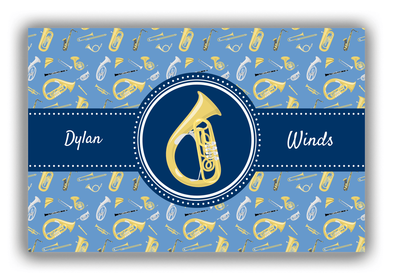 Personalized School Band Canvas Wrap & Photo Print XX - Blue Background - Sousaphone - Front View