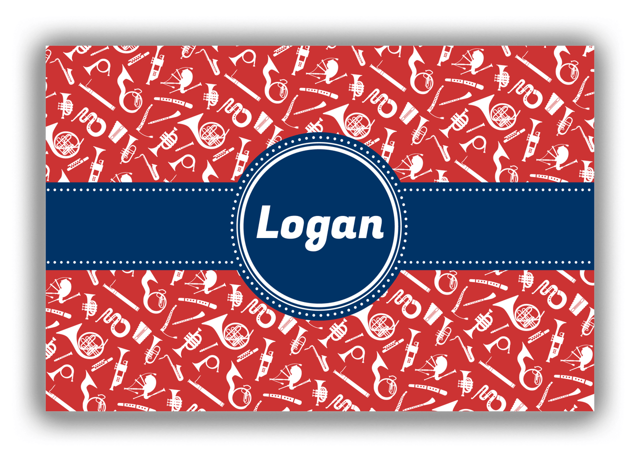 Personalized School Band Canvas Wrap & Photo Print XXII - Red Background - Circle Ribbon Nameplate - Front View
