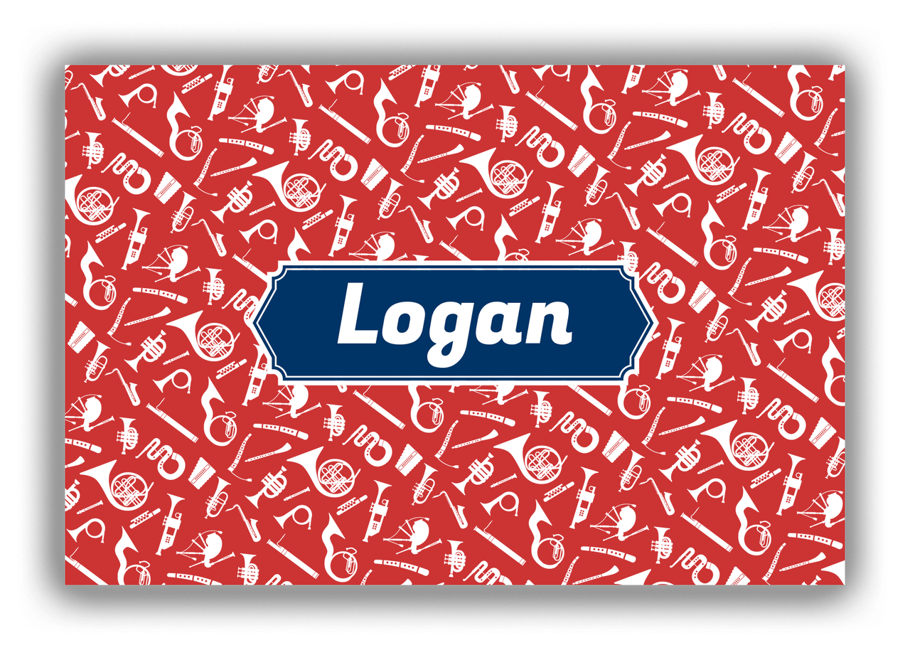 Personalized School Band Canvas Wrap & Photo Print XXII - Red Background - Decorative Rectangle Nameplate - Front View