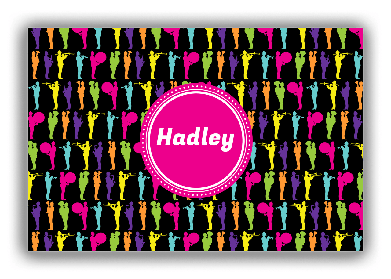 Personalized School Band Canvas Wrap & Photo Print XXX - Black Background - Circle Nameplate - Front View