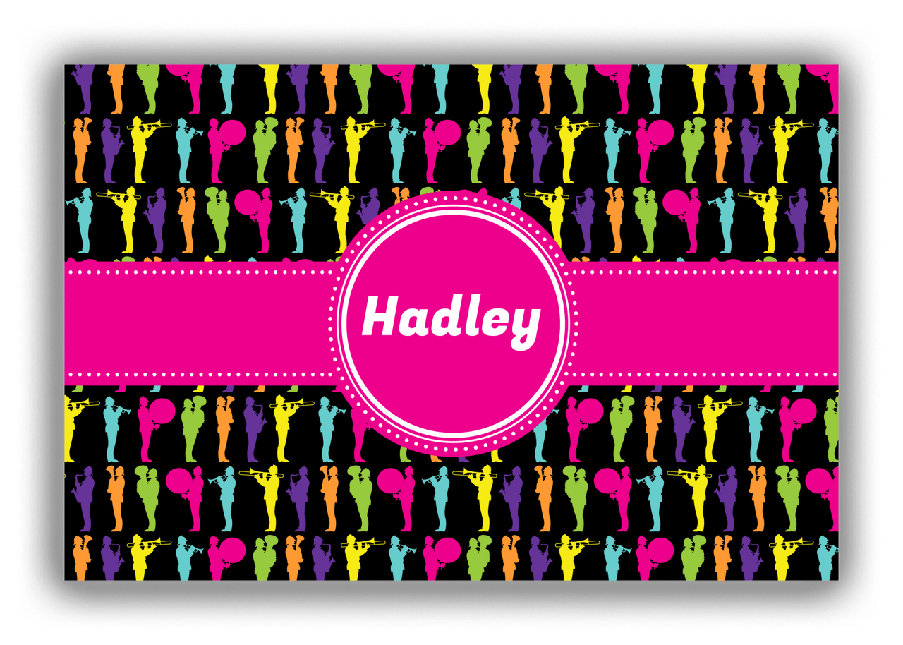 Personalized School Band Canvas Wrap & Photo Print XXX - Black Background - Circle Ribbon Nameplate - Front View