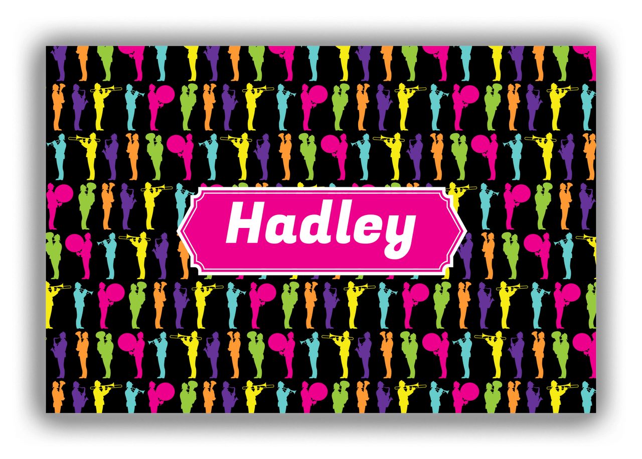 Personalized School Band Canvas Wrap & Photo Print XXX - Black Background - Decorative Rectangle Nameplate - Front View