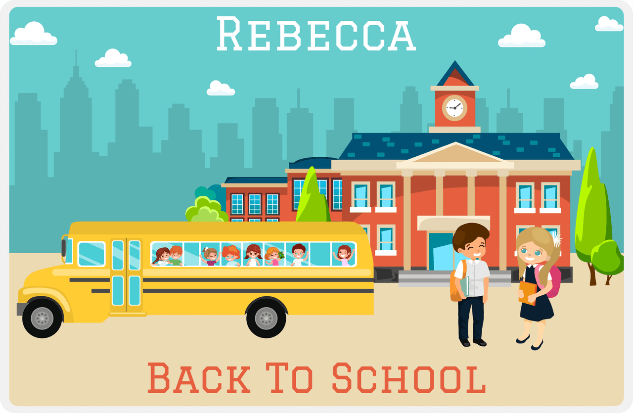 Personalized School Teacher Placemat IV - Bus Drop Off - Blonde Girl -  View