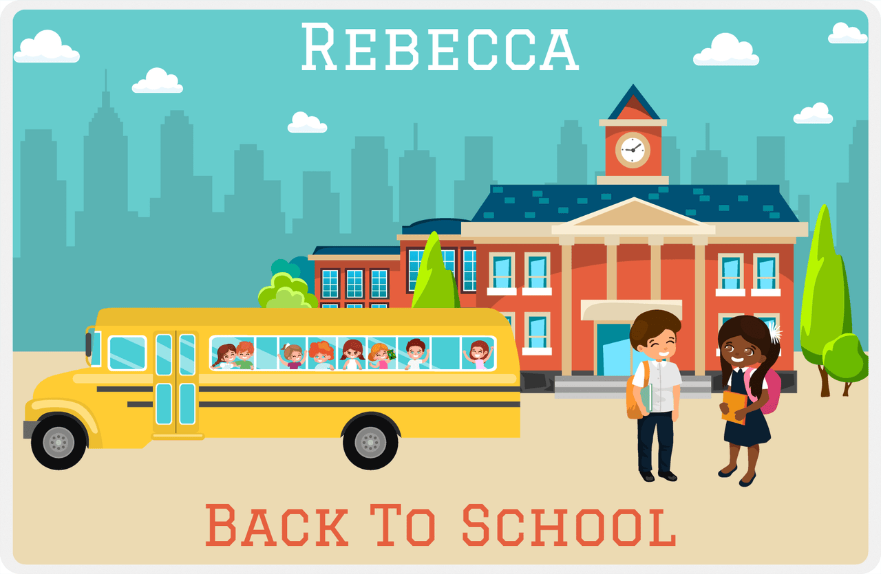Personalized School Teacher Placemat IV - Bus Drop Off - Black Girl II -  View