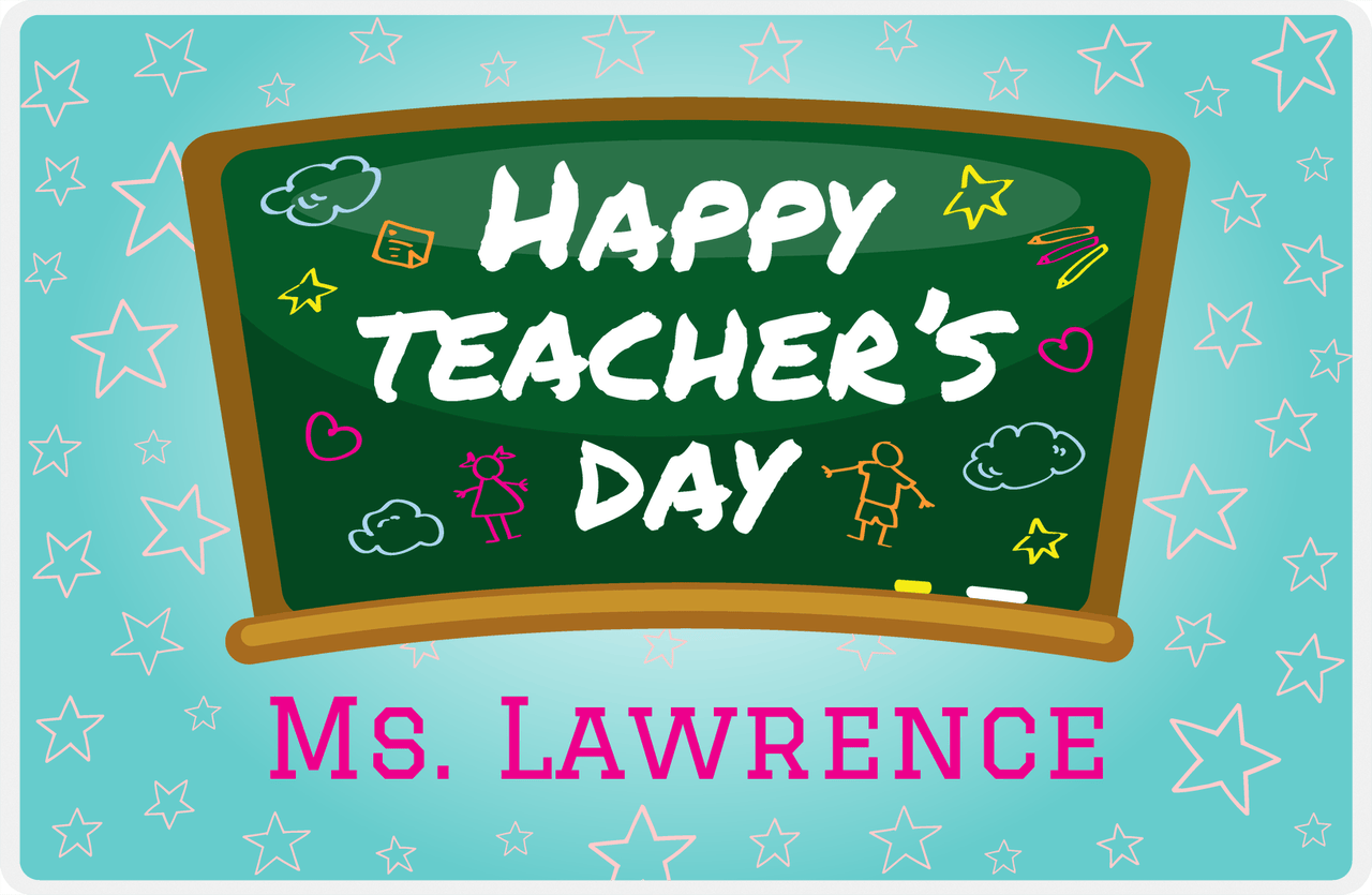 Personalized School Teacher Placemat XI - Chalk Stars - Teal Background -  View