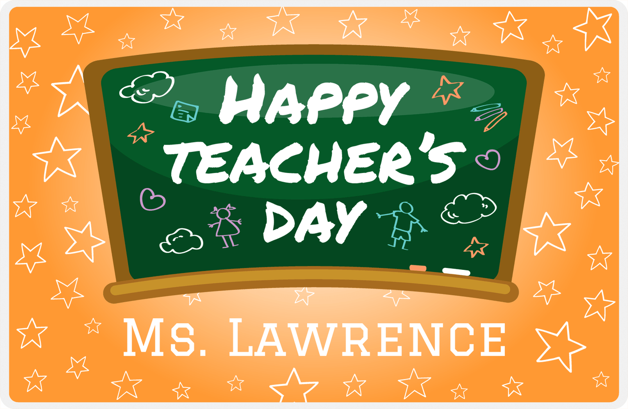 Personalized School Teacher Placemat XI - Chalk Stars - Orange Background -  View