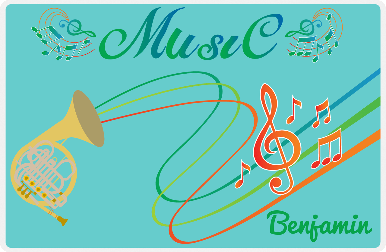 Personalized School Band Placemat IV - Teal Background - French Horn -  View