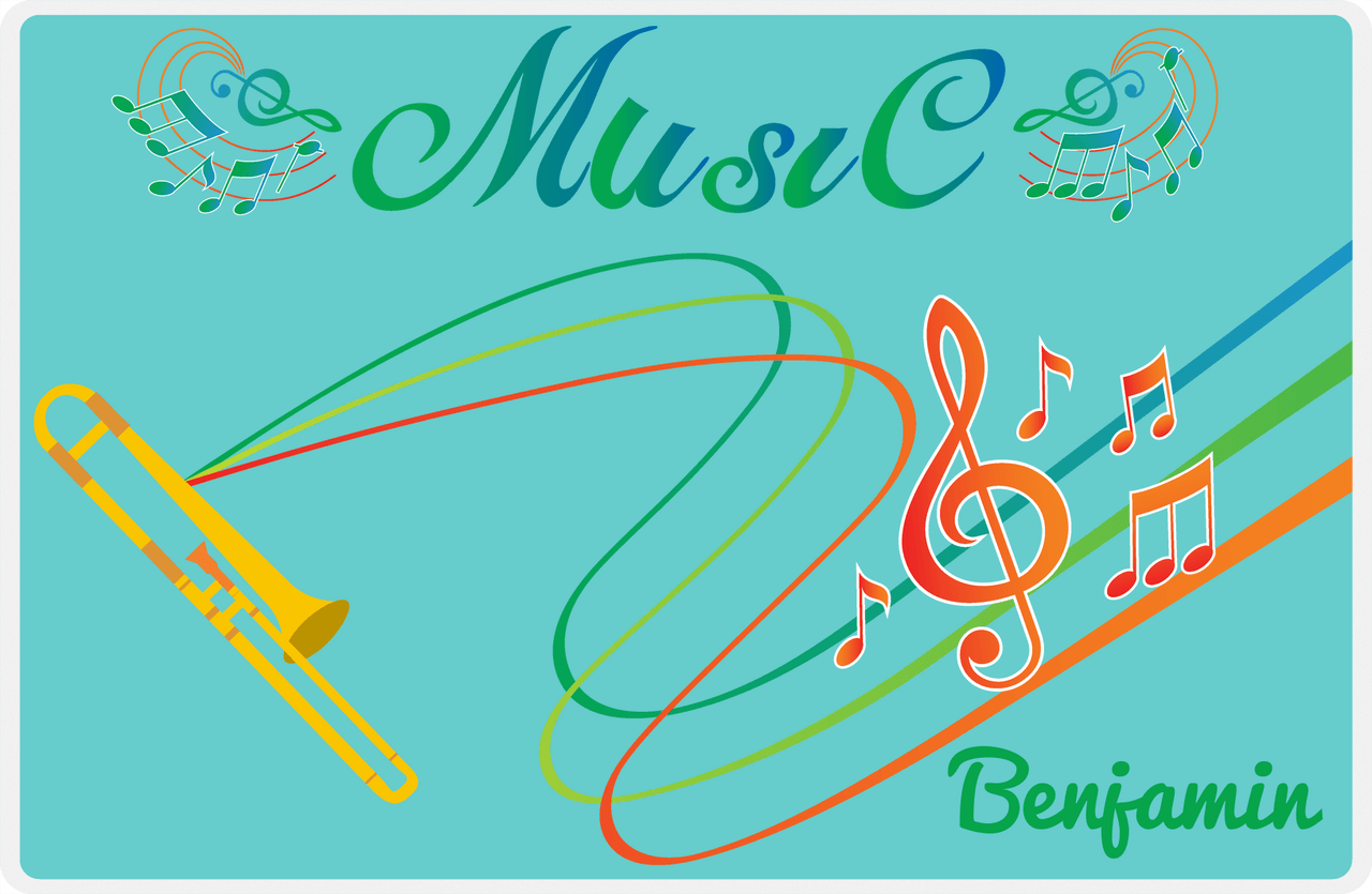Personalized School Band Placemat IV - Teal Background - Trombone -  View