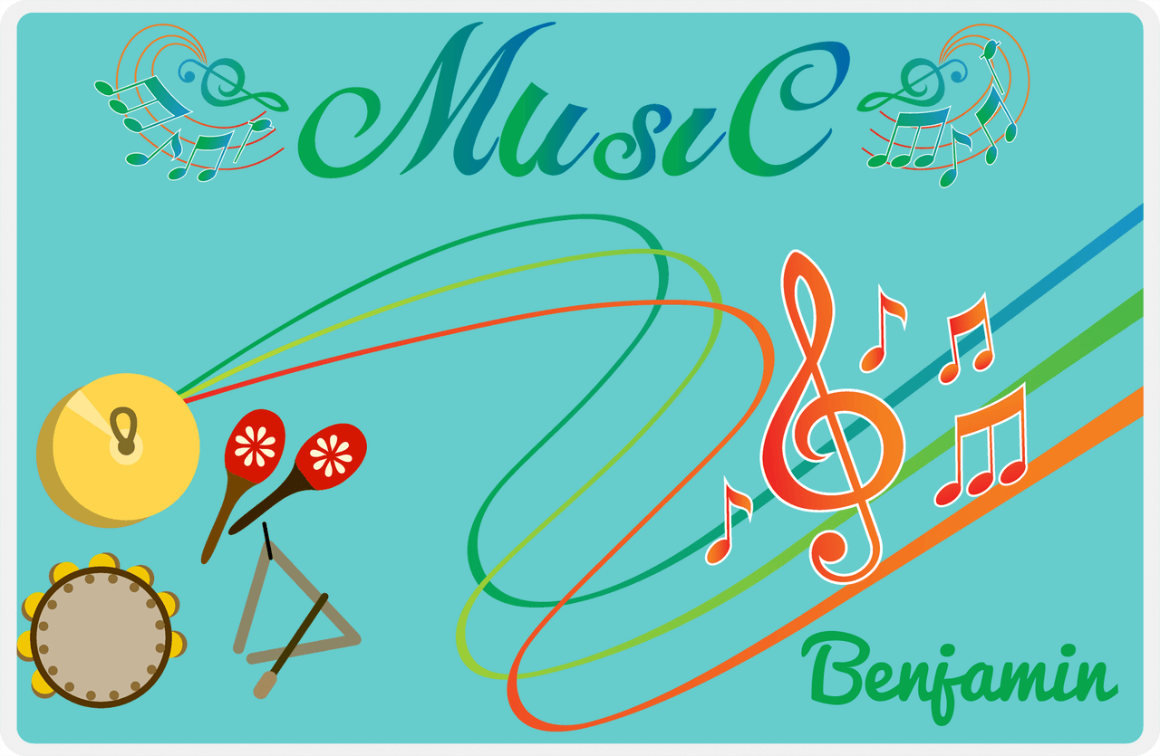 Personalized School Band Placemat IV - Teal Background - Hand Percussion -  View