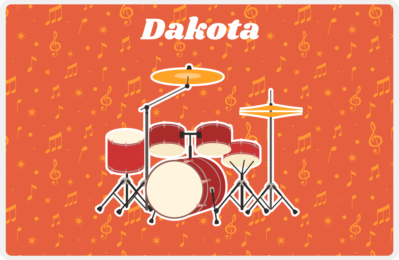 Personalized School Band Placemat VII - Orange Background - Drum Kit -  View