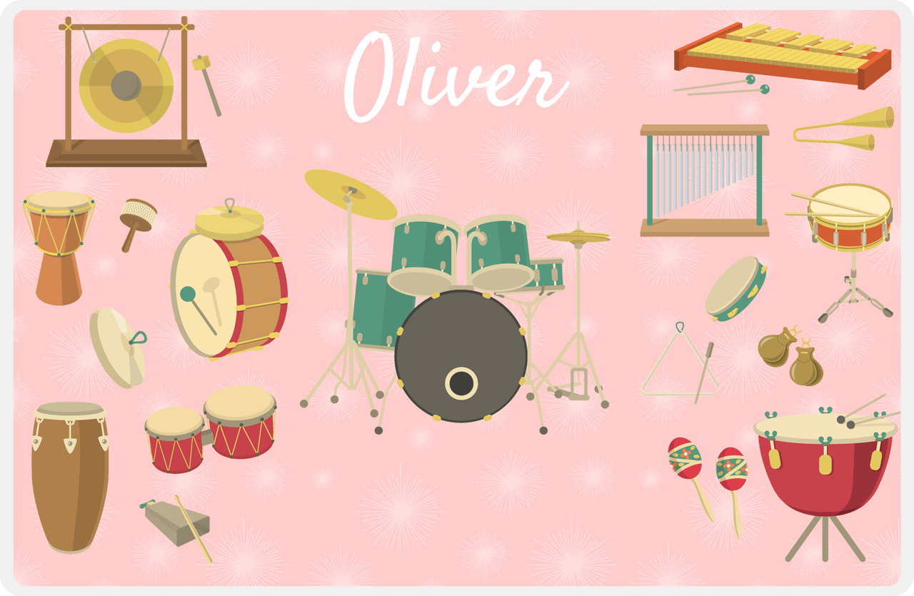 Personalized School Band Placemat VIII - Percussion - Pink Background -  View