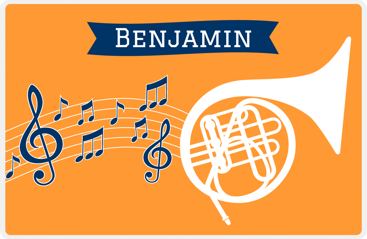 Personalized School Band Placemat XI - Orange Background - French Horn -  View