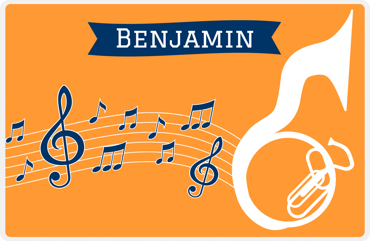 Personalized School Band Placemat XI - Orange Background - Sousaphone -  View