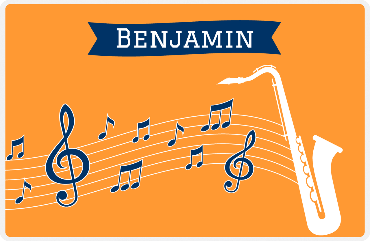 Personalized School Band Placemat XI - Orange Background - Saxophone -  View