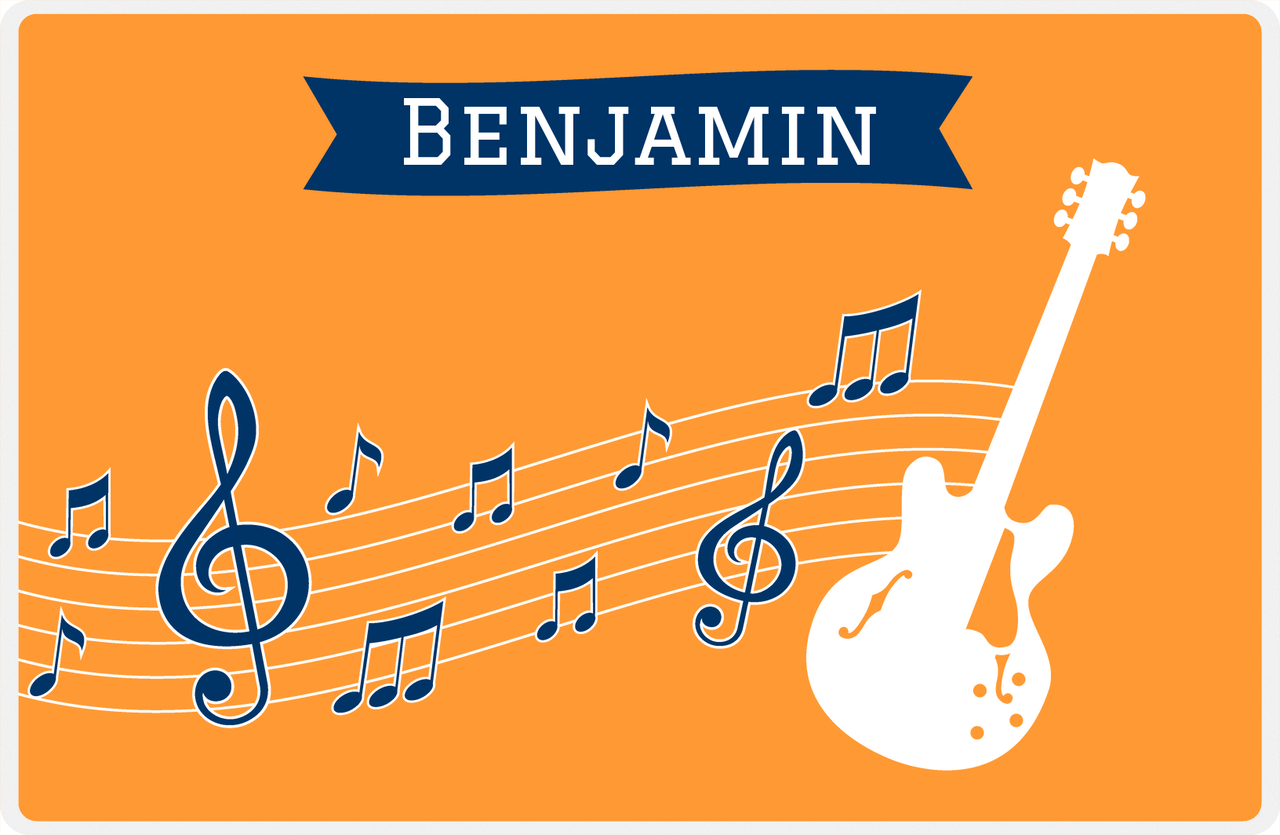 Personalized School Band Placemat XI - Orange Background - Electric Guitar -  View