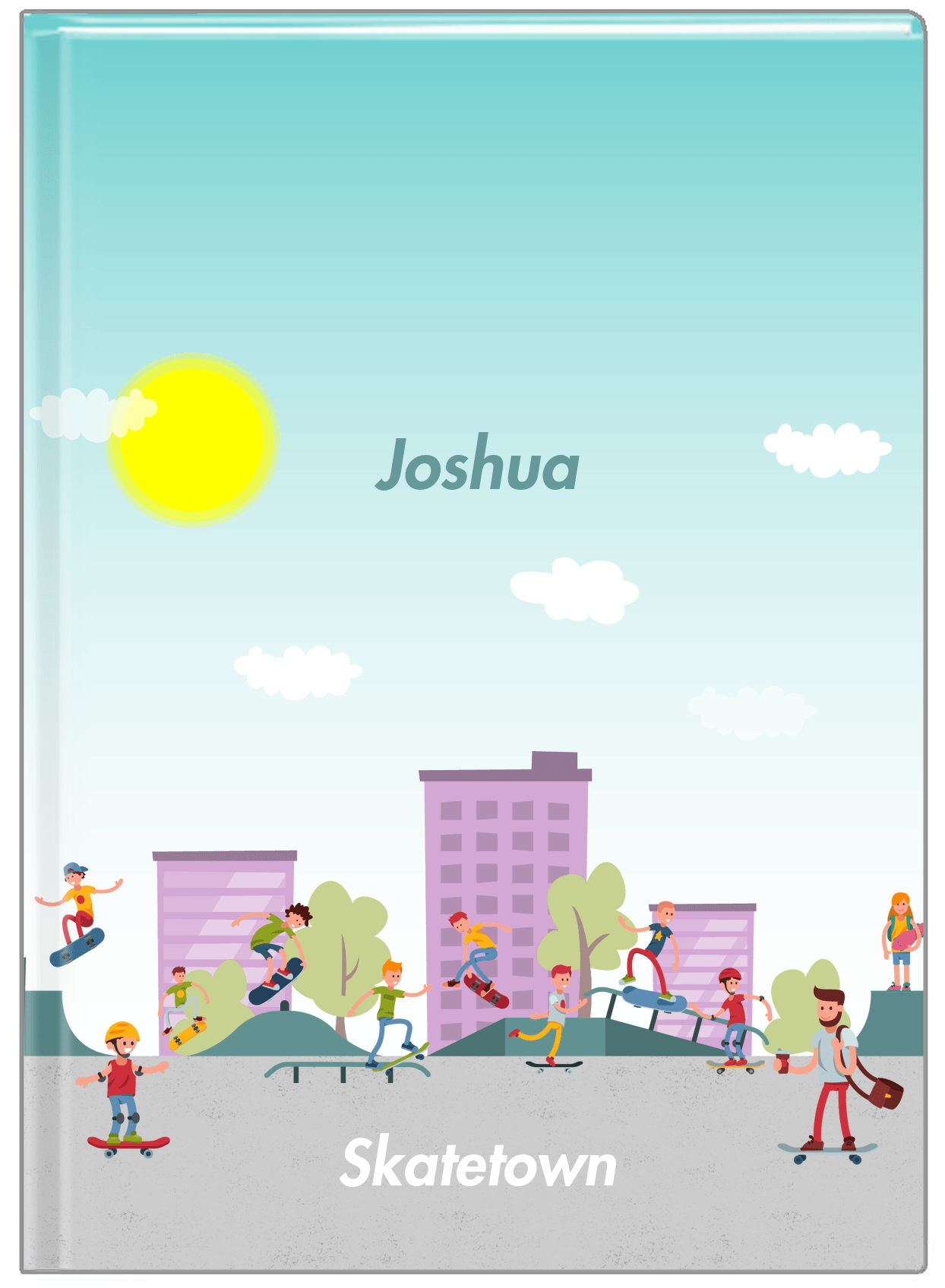 Personalized Skateboarding Journal I - Teal Background - Front View